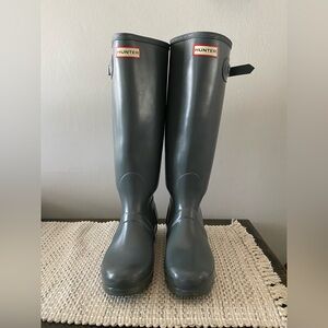 Hunter Original Tall Gloss Green/Gray Rain Boots Size 8